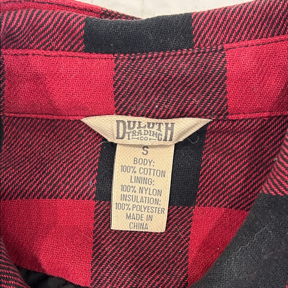 Duluth Trading Co Women’s Red and Black Checkered Lined Flannel Shacket - Picture 2 of 4